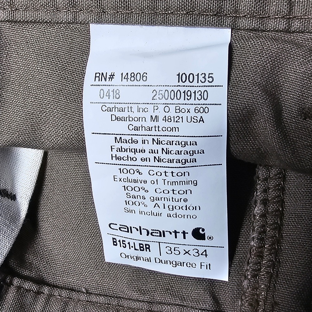 Carhartt B151-LBR Men 35x34 Loose Original Fit Canvas Work Dungaree Pants Brown - Picture 3 of 7